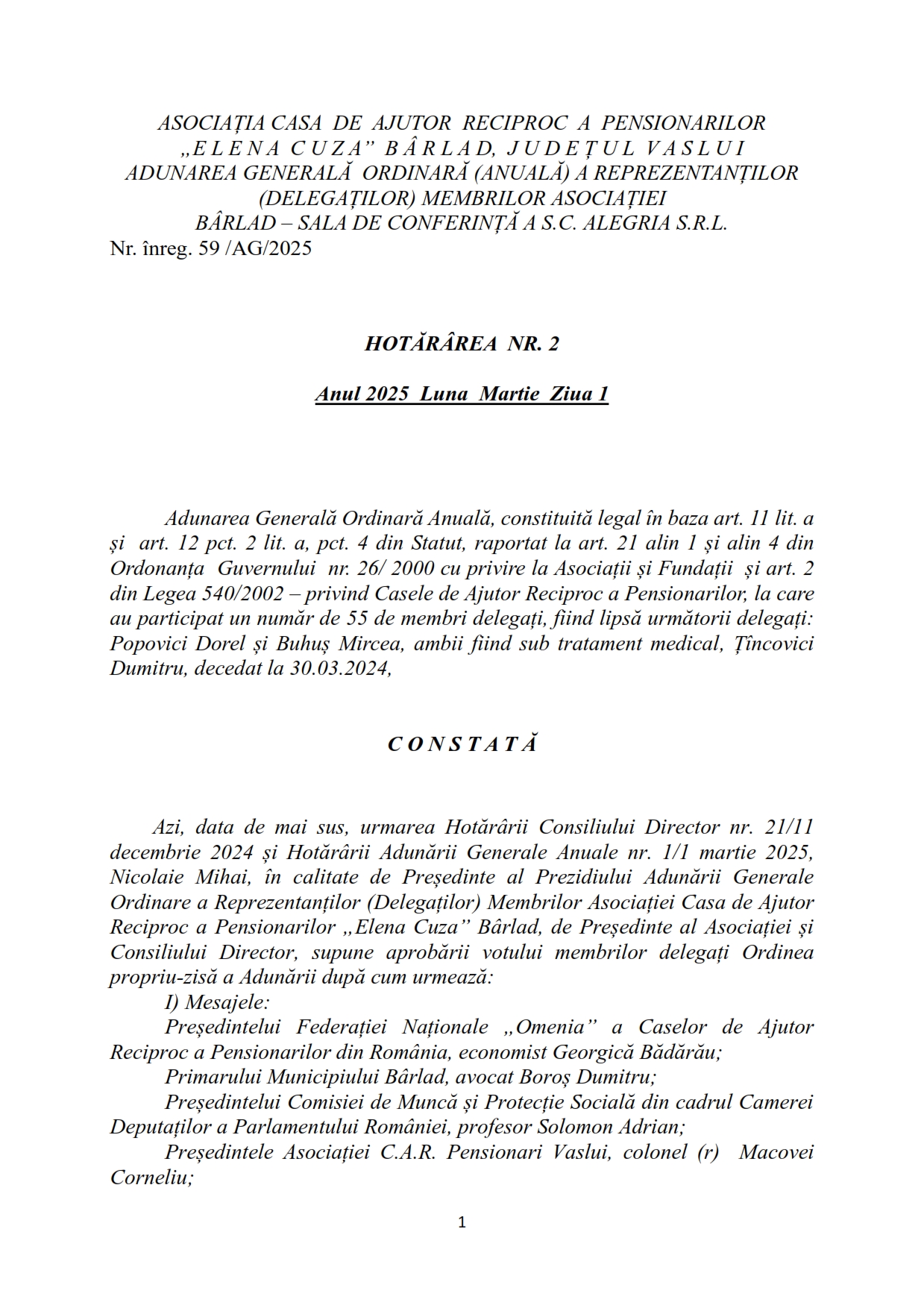 Adunarea Generala Ordinara