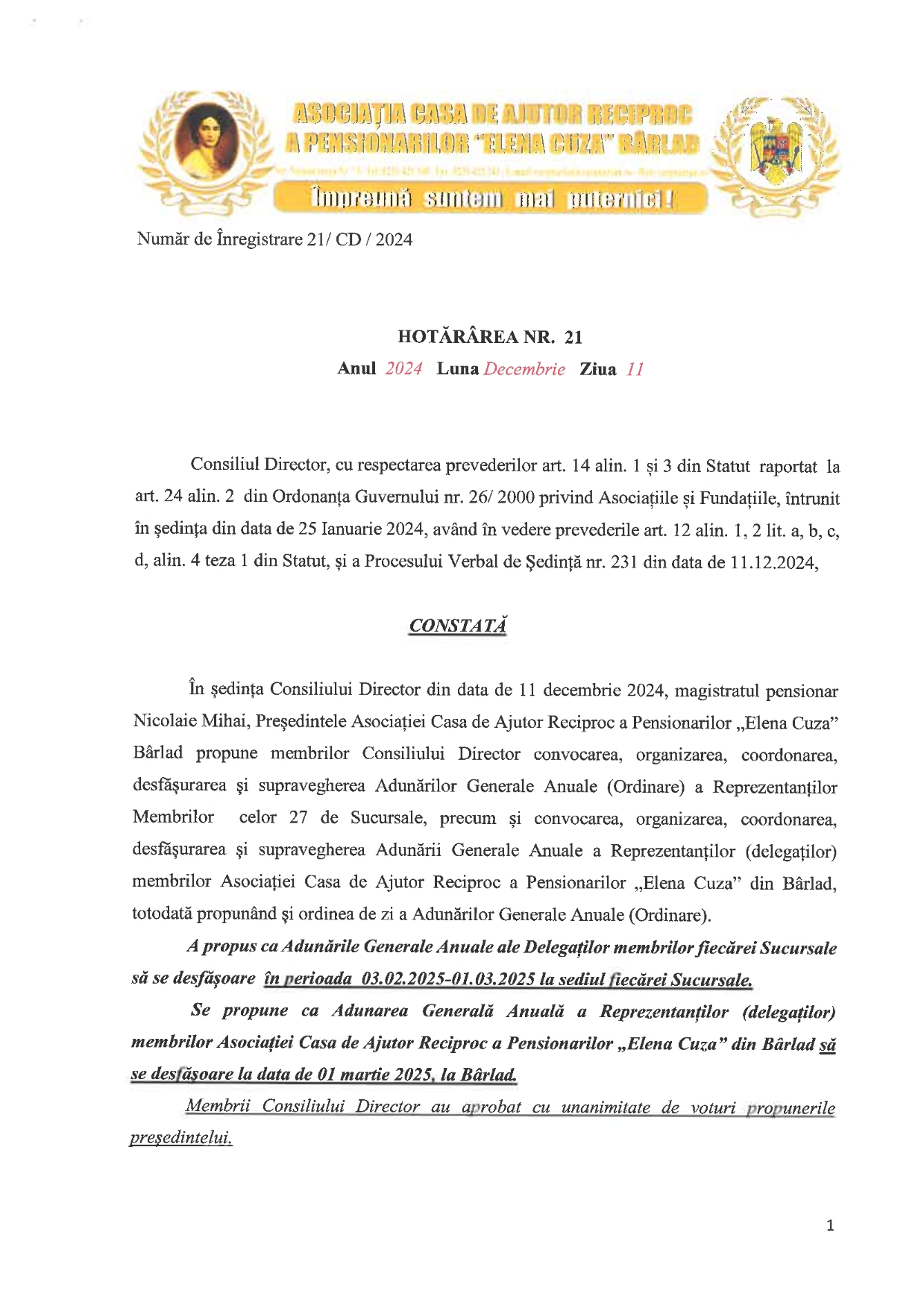 Adunarea Generala Ordinara